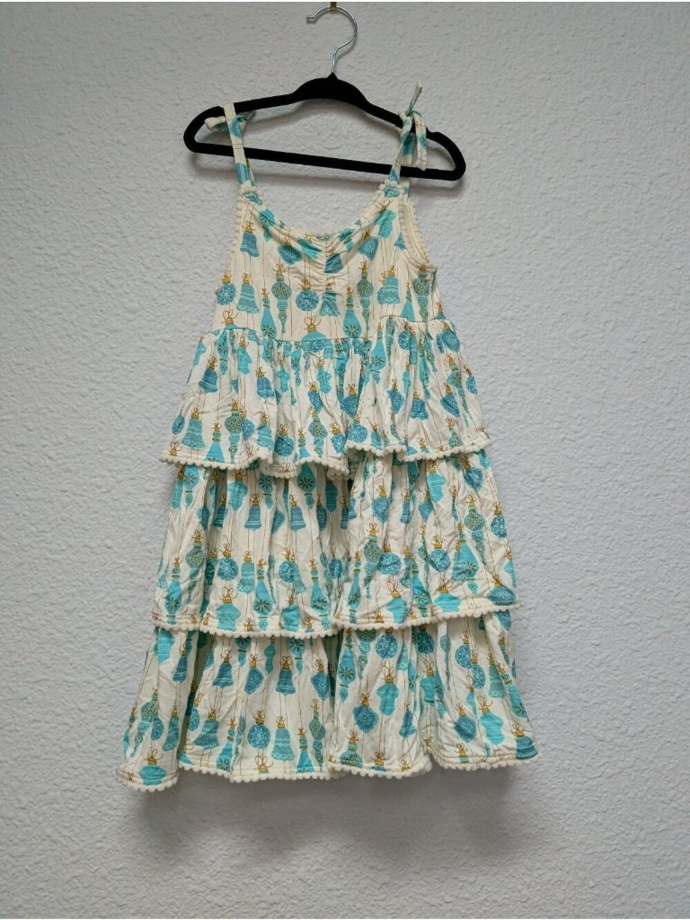 Kate Quinn Bamboo Aqua Vintage Ornaments Tiered Ruffle Pom Dress 18-24 Christmas